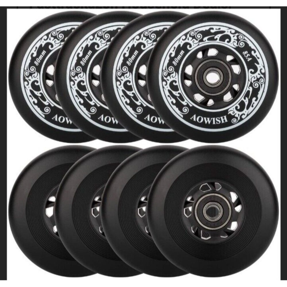Aowish Black Inline Skate Wheels 8 Pack 76mm